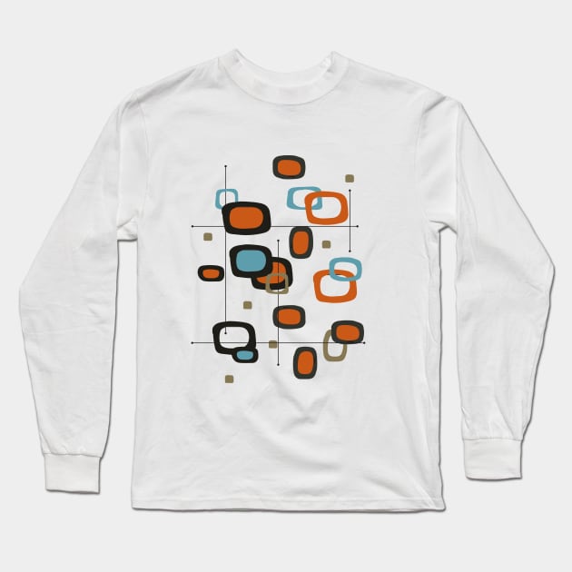 Mid Century Modern Shapes in Orange and Light Blue Long Sleeve T-Shirt by Lisa Williams Design